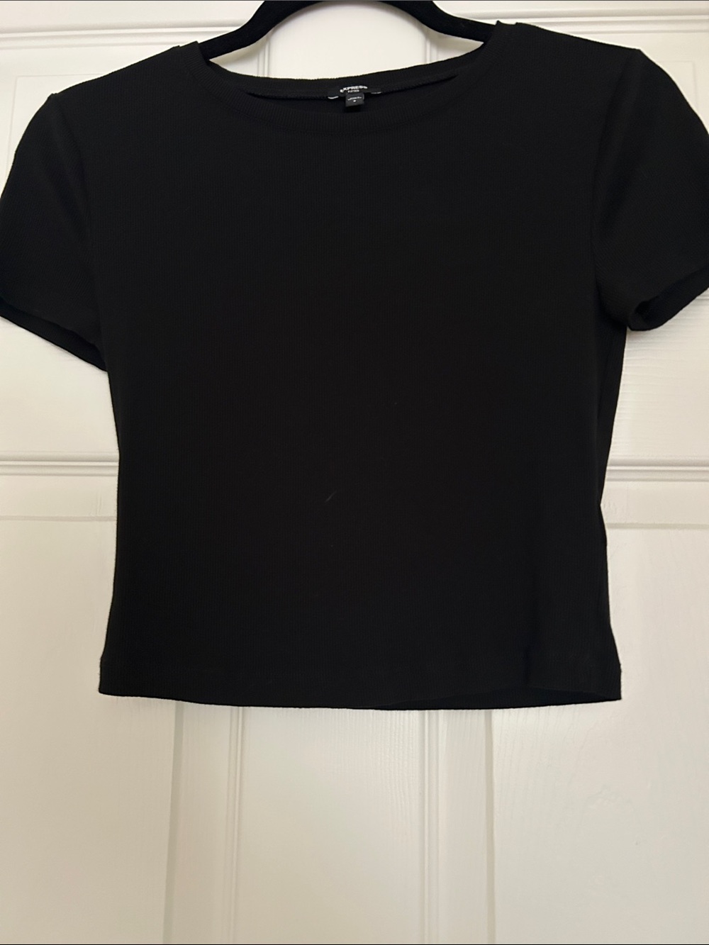 Express Black Ribbed Short Sleeve Crew Tee